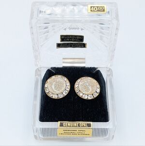 Vintage Crushed Natural Opal and Swarovski Crystal Earrings New